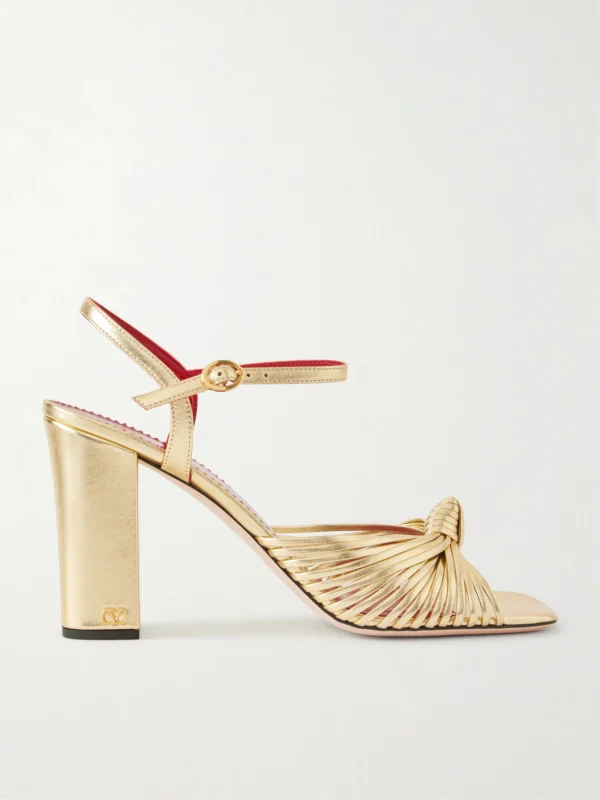 Valentino Garavani Annet 90 Knotted Metallic Leather Sandals