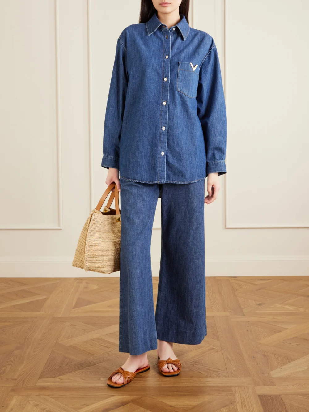 Valentino Garavani Annet Woven Leather Slides, styled view