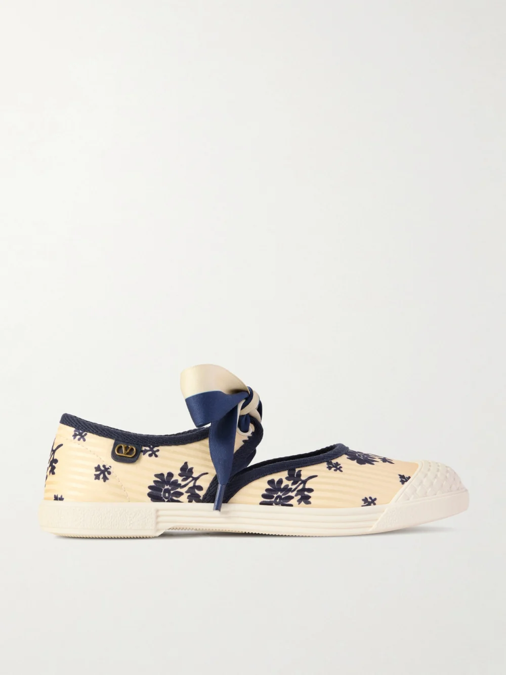 Valentino Garavani Bay By Bay Ballerina Rubber-trimmed Printed Silk-jacquard Sneakers in off-white