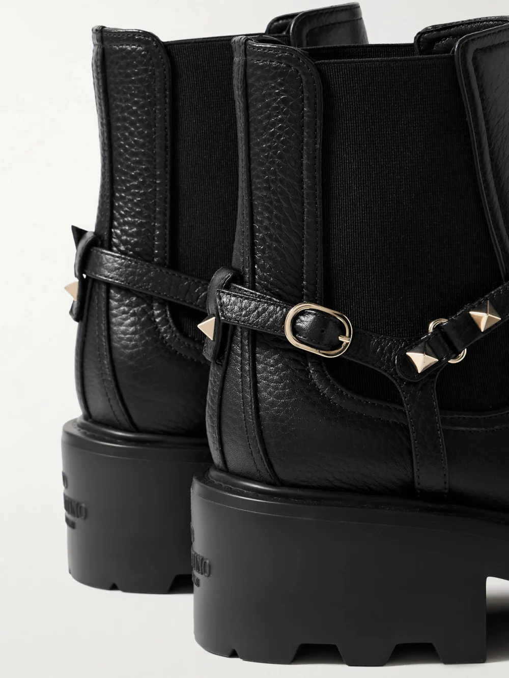 Close-up detail of the Valentino Garavani Beatle Rockstud 55 Leather Chelsea Boots