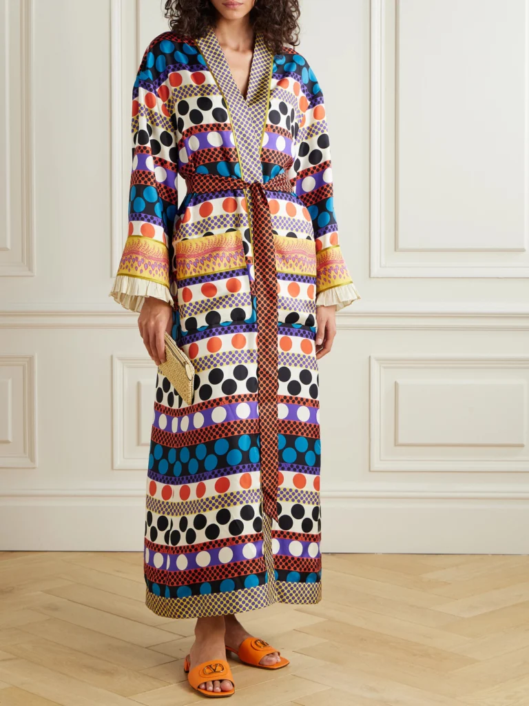 Valentino Garavani Belted Ruffled Printed Silk-twill Robe