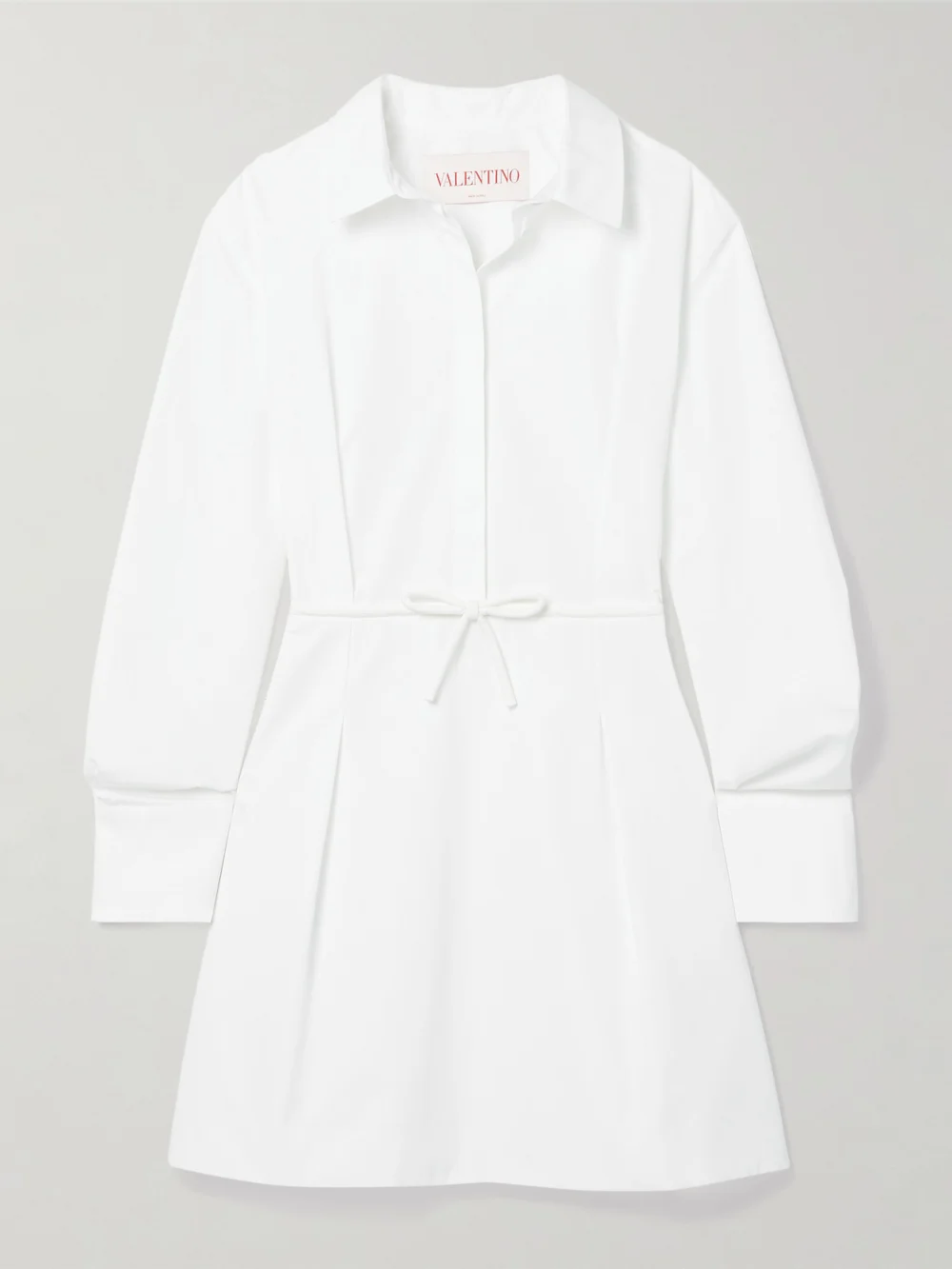 Valentino Garavani Bow-detailed Pleated Cotton-poplin Mini Shirt Dress in white