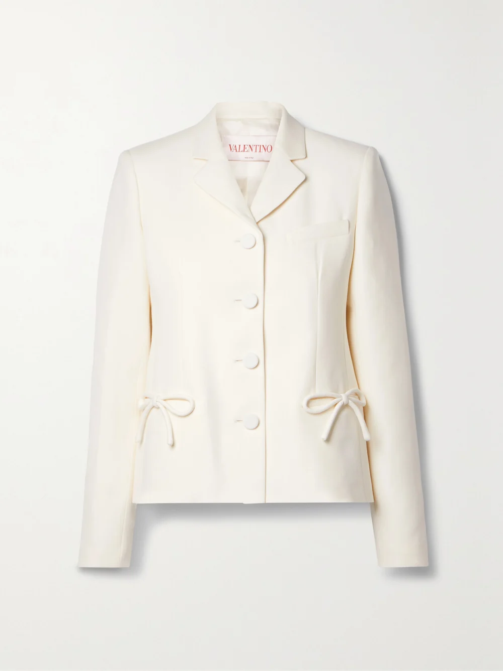 Valentino Garavani Bow-detailed Wool and Silk-blend Crepe Jacket in white