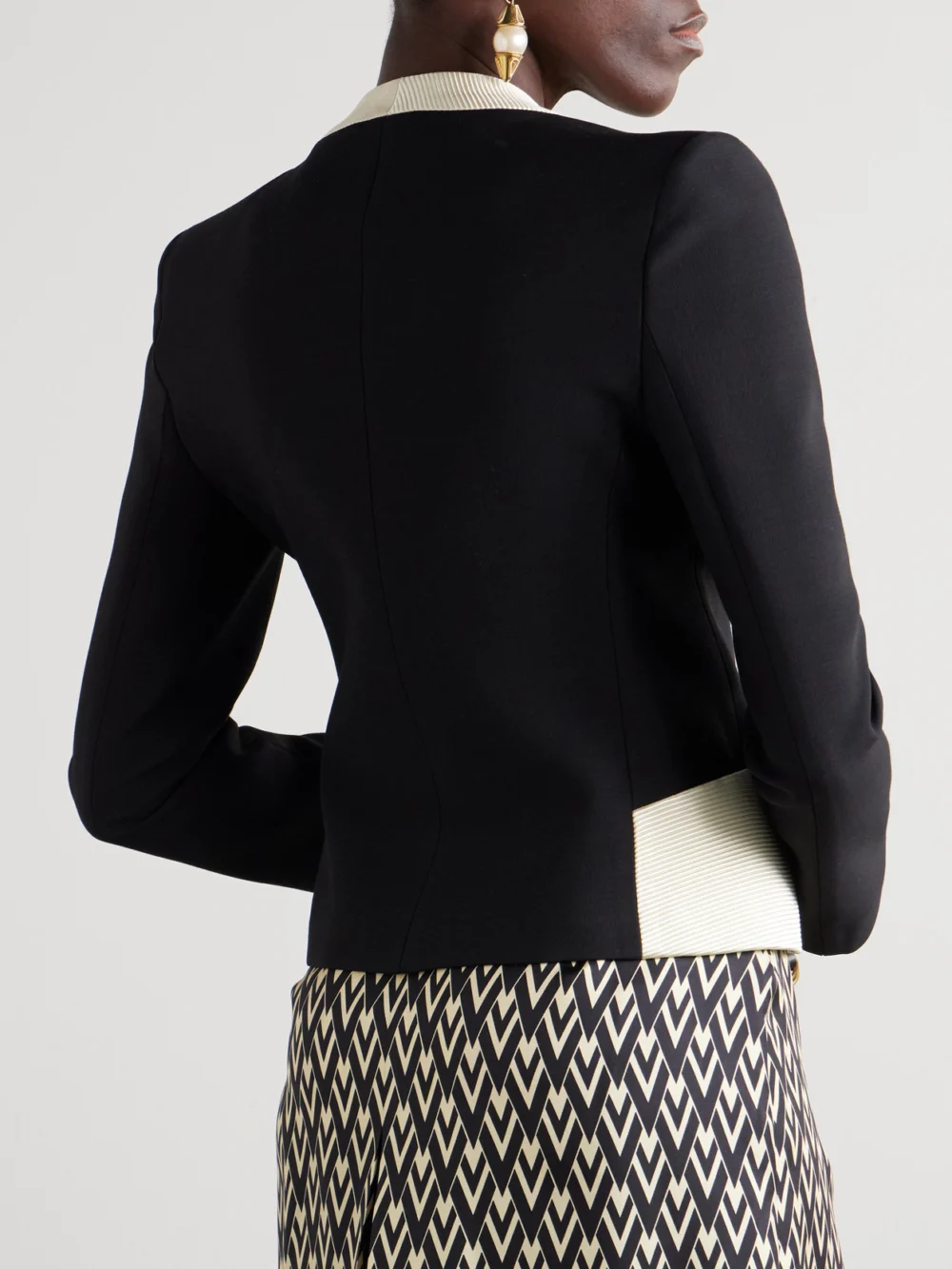 Back view of the Valentino Garavani Bow-embellished Ribbed Cotton-blend and Wool and Silk-blend Crepe Jacket