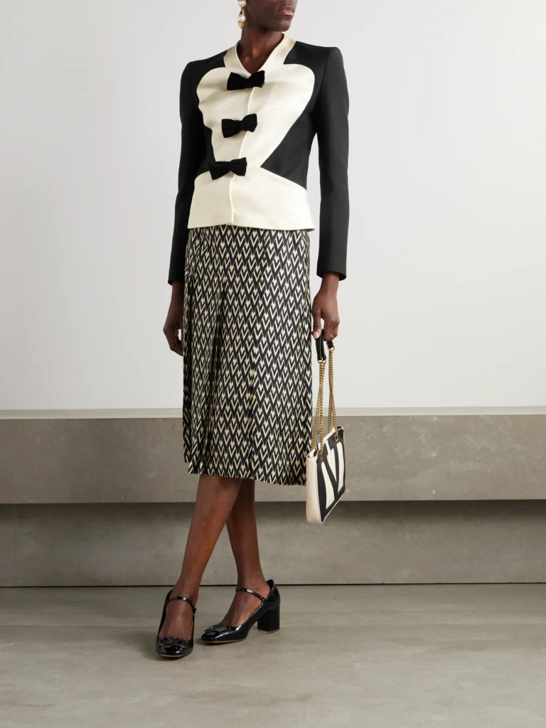 Valentino Garavani Bow-embellished Ribbed Cotton-blend and Wool and Silk-blend Crepe Jacket