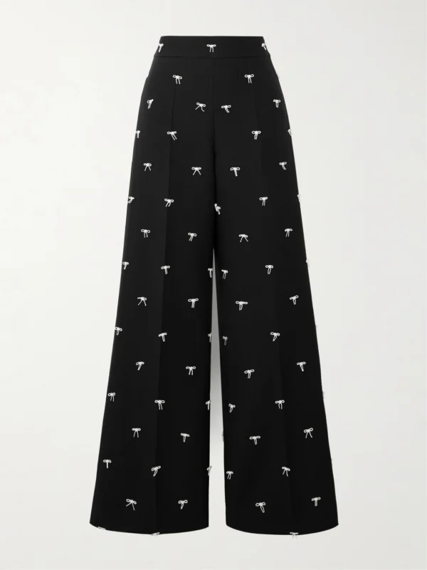 Valentino Garavani Bow-embellished Wool and Silk-blend Twill Wide-leg Pants