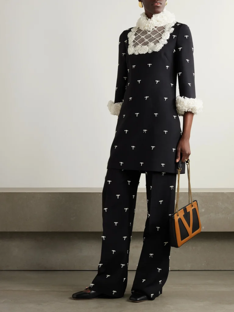Valentino Garavani Bow-embellished Wool and Silk-blend Twill Wide-leg Pants