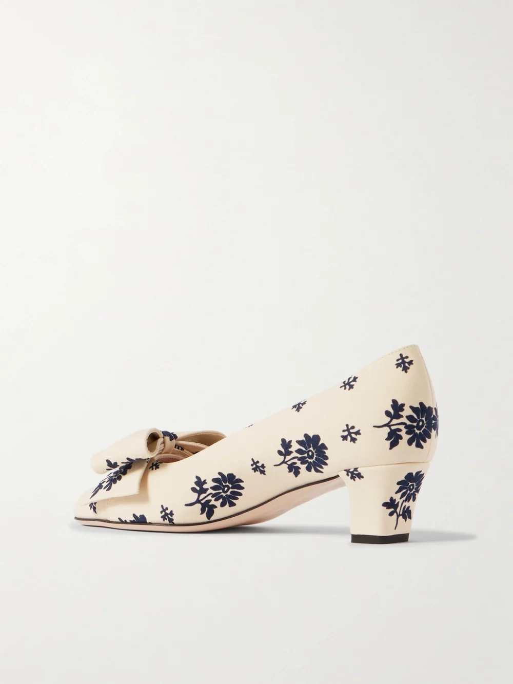 Back view of the Valentino Garavani Bowbow 45 Bow-embellished Floral-print Twill Pumps