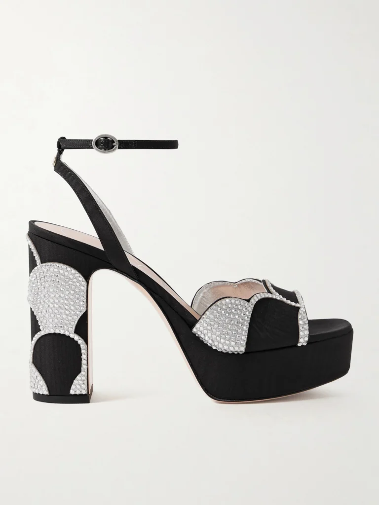 Valentino Garavani Bowow 110 Faille and Crystal-embellished Metallic Leather Platform Sandals