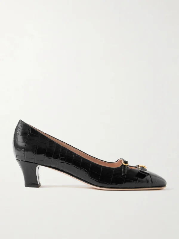 Valentino Garavani Bowow Décolleté 45 Embellished Croc-effect Leather Pumps