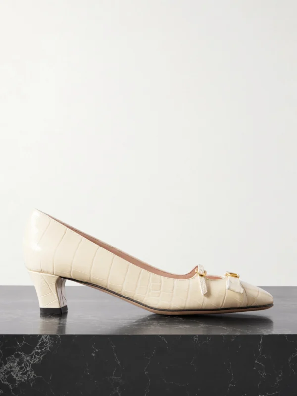 Valentino Garavani Bowow Décolleté 45 Embellished Croc-effect Leather Pumps