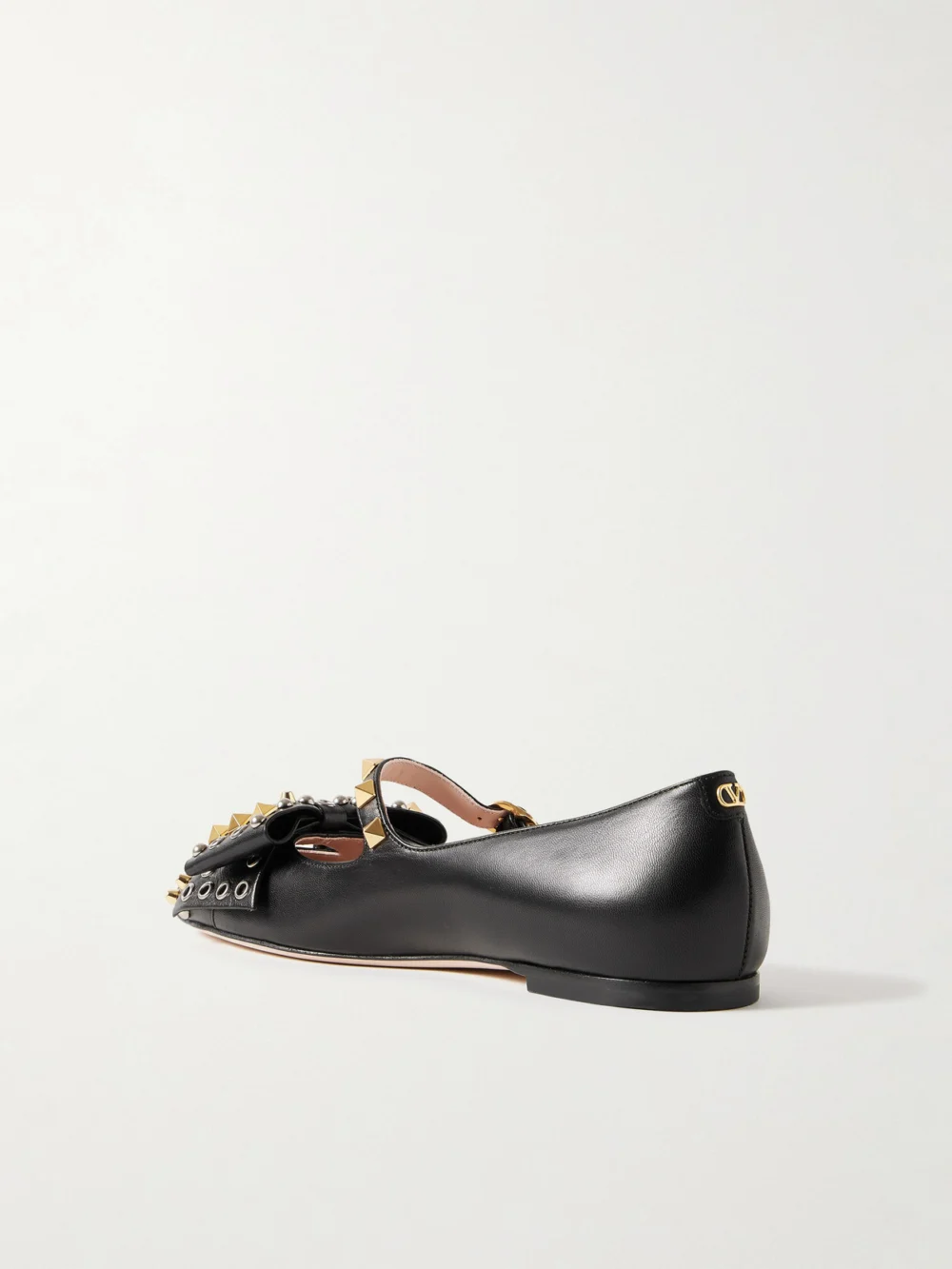 Back view of the Valentino Garavani Bowow Embellished Leather Mary Jane Ballet Flats