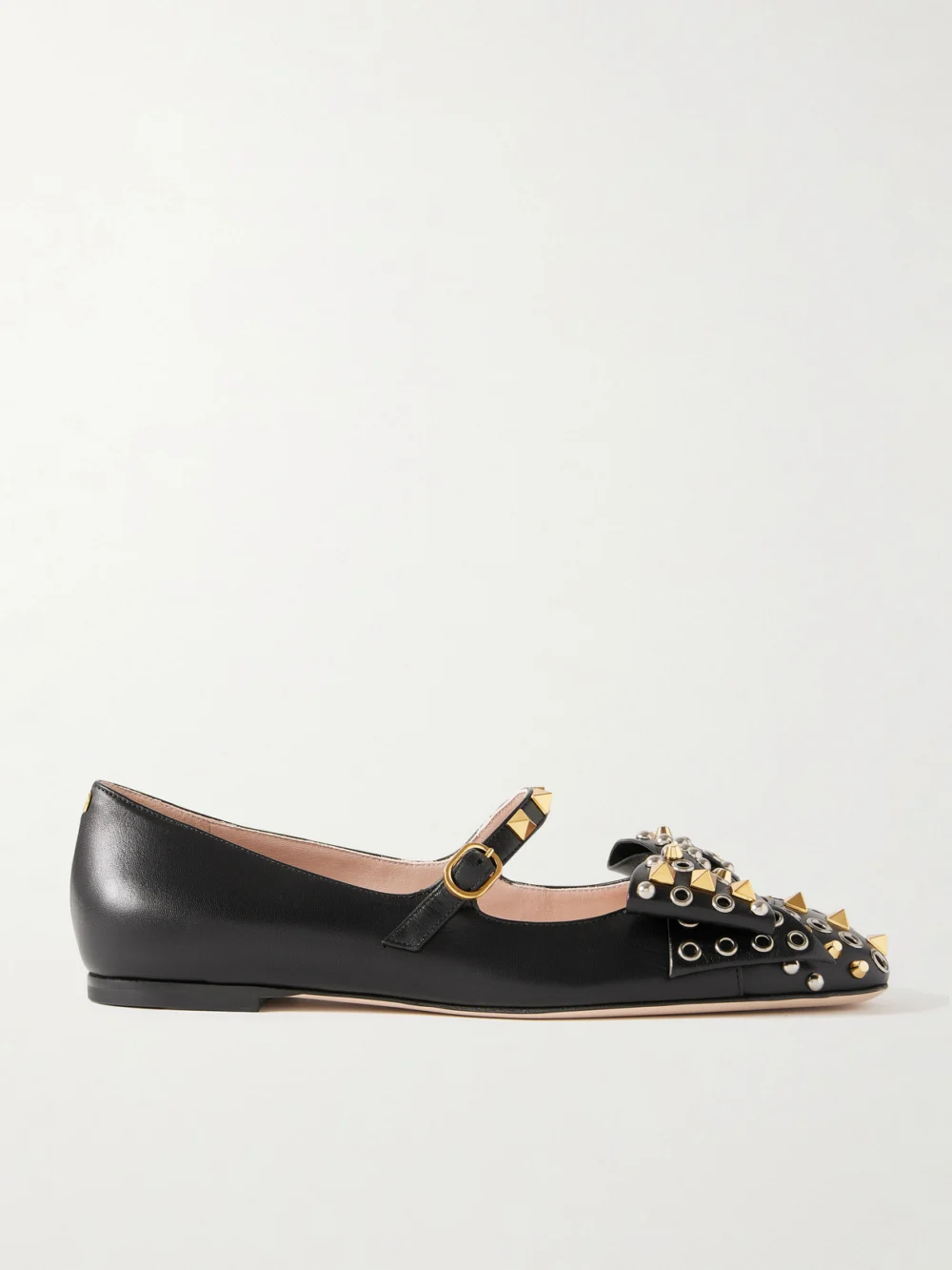 Valentino Garavani Bowow Embellished Leather Mary Jane Ballet Flats in black