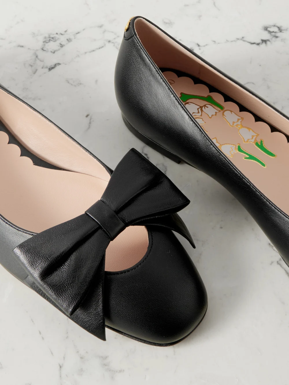 Close-up detail of the Valentino Garavani Bowow Leather Ballet Flats