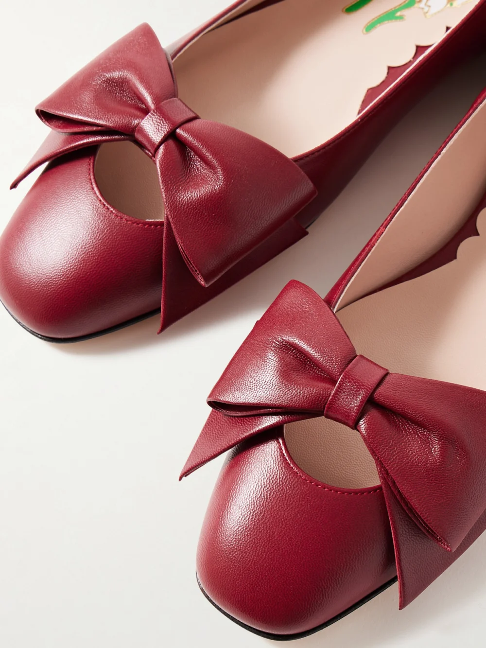 Close-up detail of the Valentino Garavani Bowow Leather Ballet Flats
