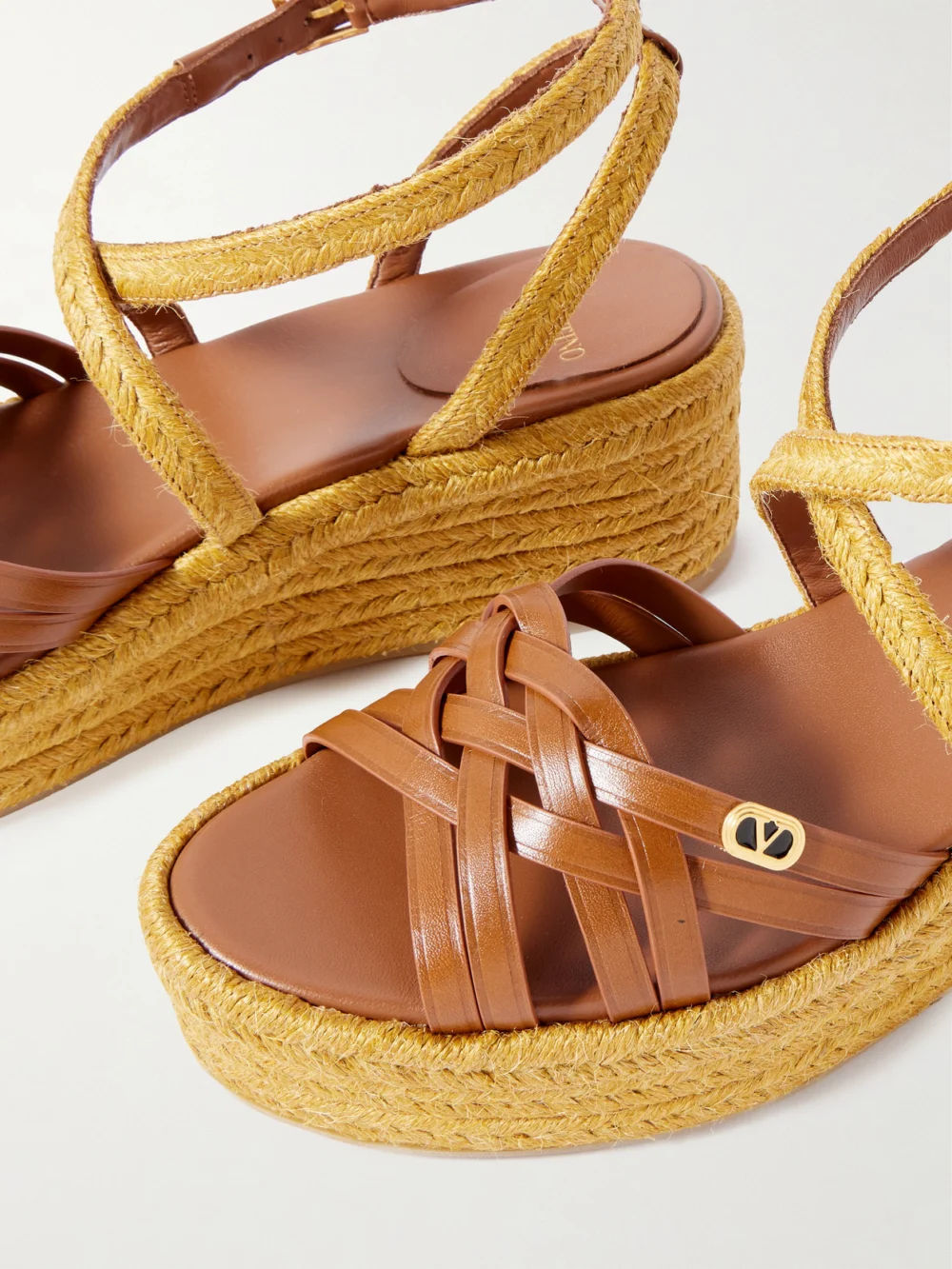 Close-up detail of the Valentino Garavani Bribri 60 Leather Platform Espadrille Sandals