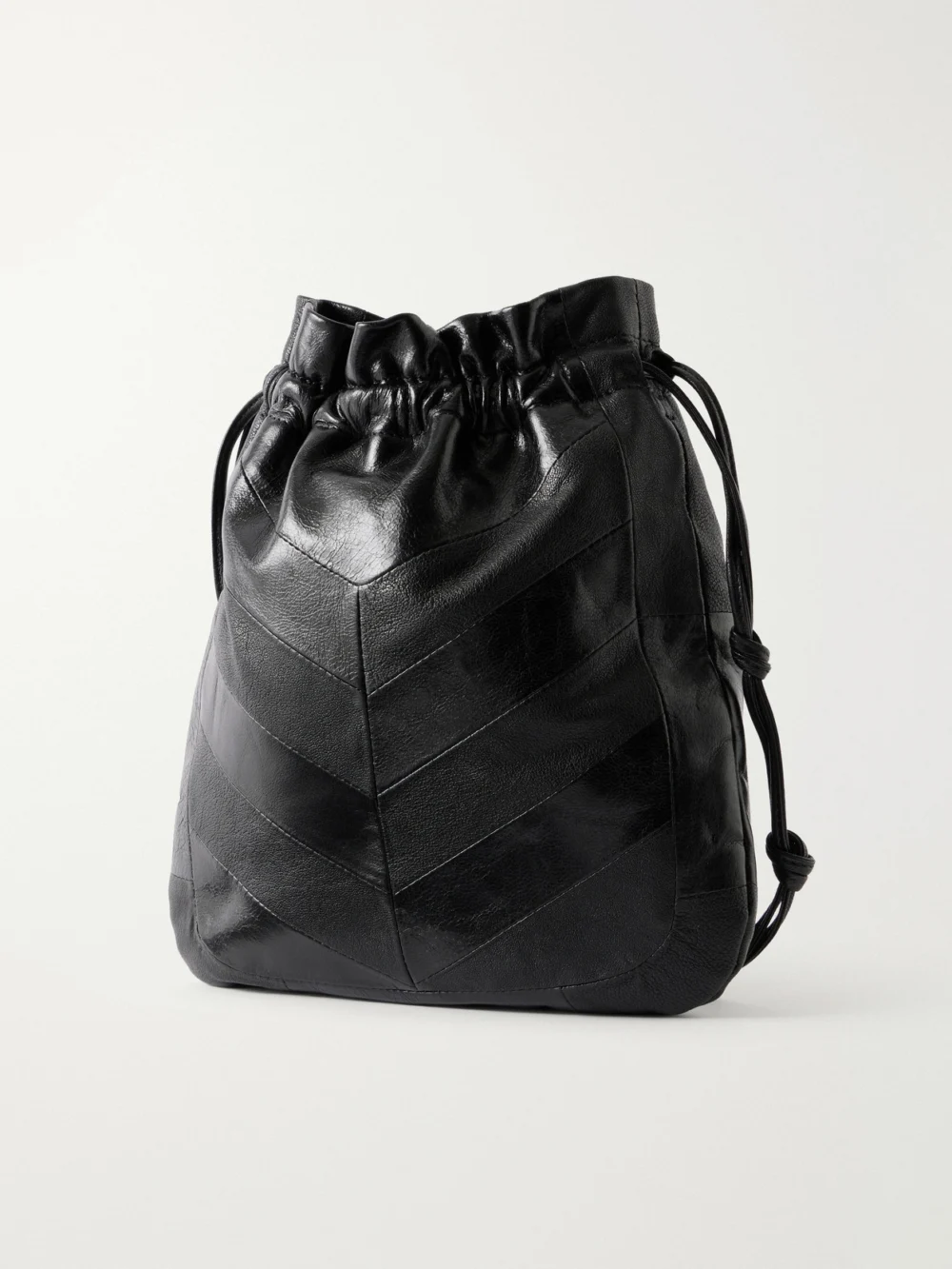 Back view of the Valentino Garavani Buckette Logo-embellished Drawstring Leather Shoulder Bag