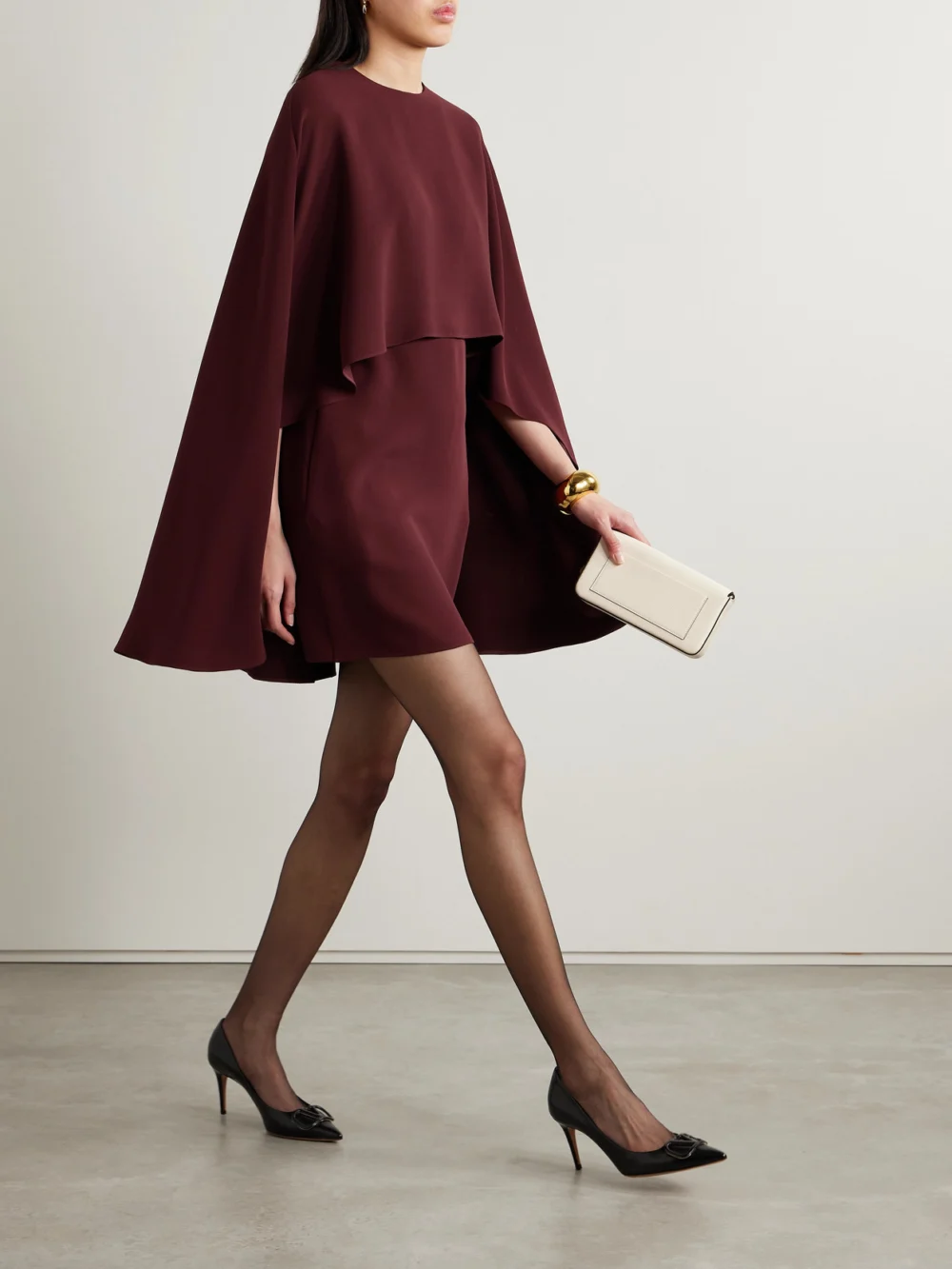 Valentino Garavani Cape-effect Silk-crepe Mini Dress, worn by a model