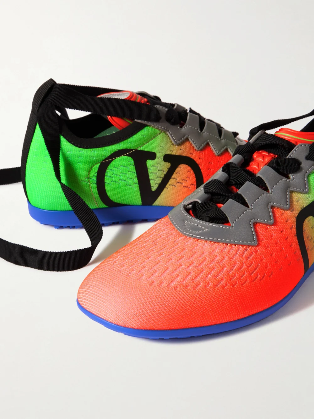 Close-up detail of the Valentino Garavani Chromathon Printed Perforated Leather Sneakers
