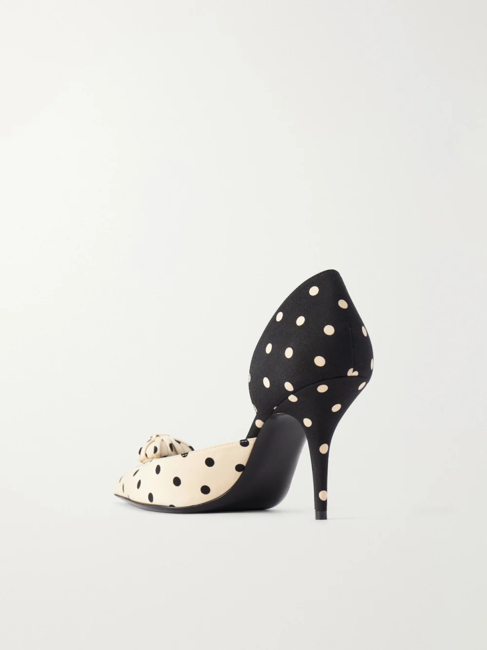 Back view of the Valentino Garavani Coeur D'orsay 85 Logo-embellished Polka-dot Satin Pumps