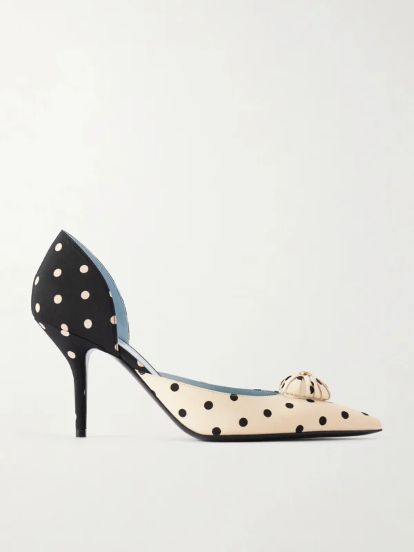 Valentino Garavani Coeur D'orsay 85 Logo-embellished Polka-dot Satin Pumps