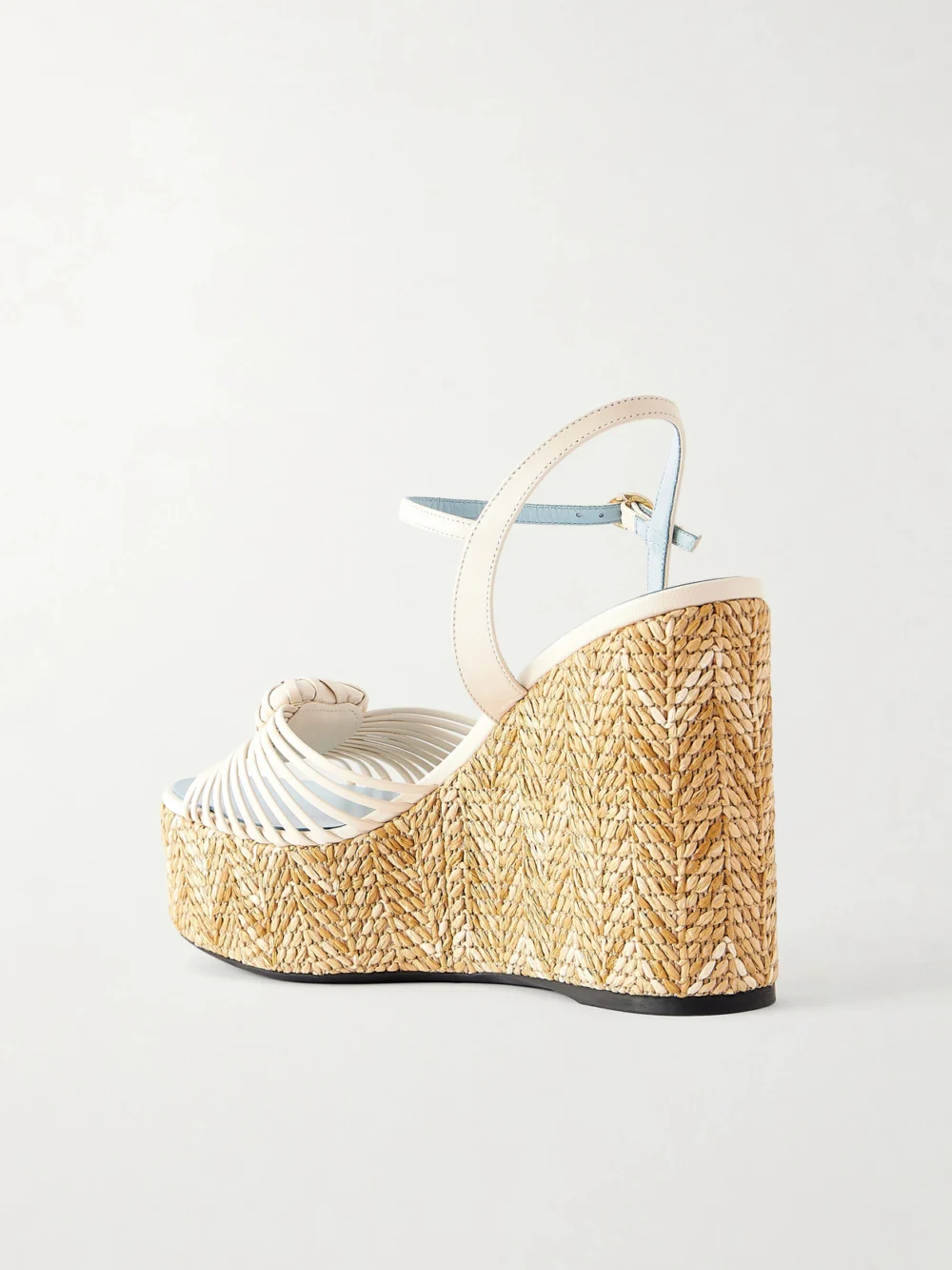 Back view of the Valentino Garavani Coeur Royal 40 Embellished Leather Wedge Espadrilles