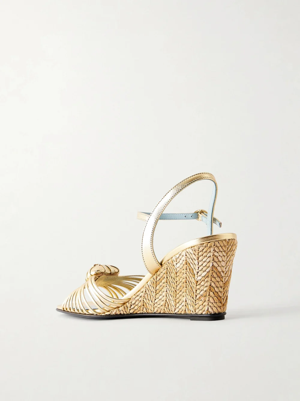 Back view of the Valentino Garavani Coeur Royal 70 Embellished Leather Wedge Sandals