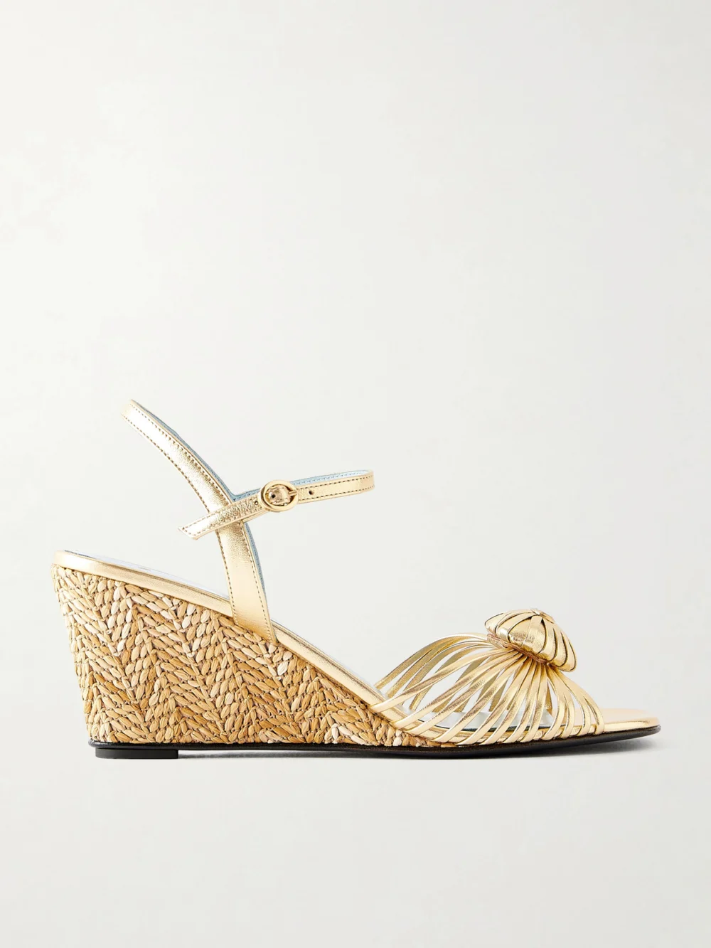 Valentino Garavani Coeur Royal 70 Embellished Leather Wedge Sandals in gold