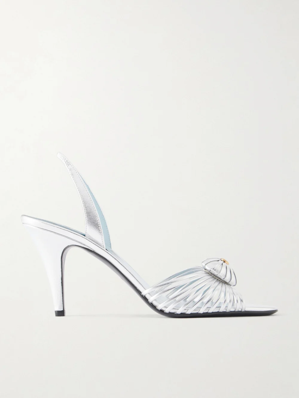 Valentino Garavani Coeur Royal 85 Logo-embellished Metallic Leather Sandals in silver