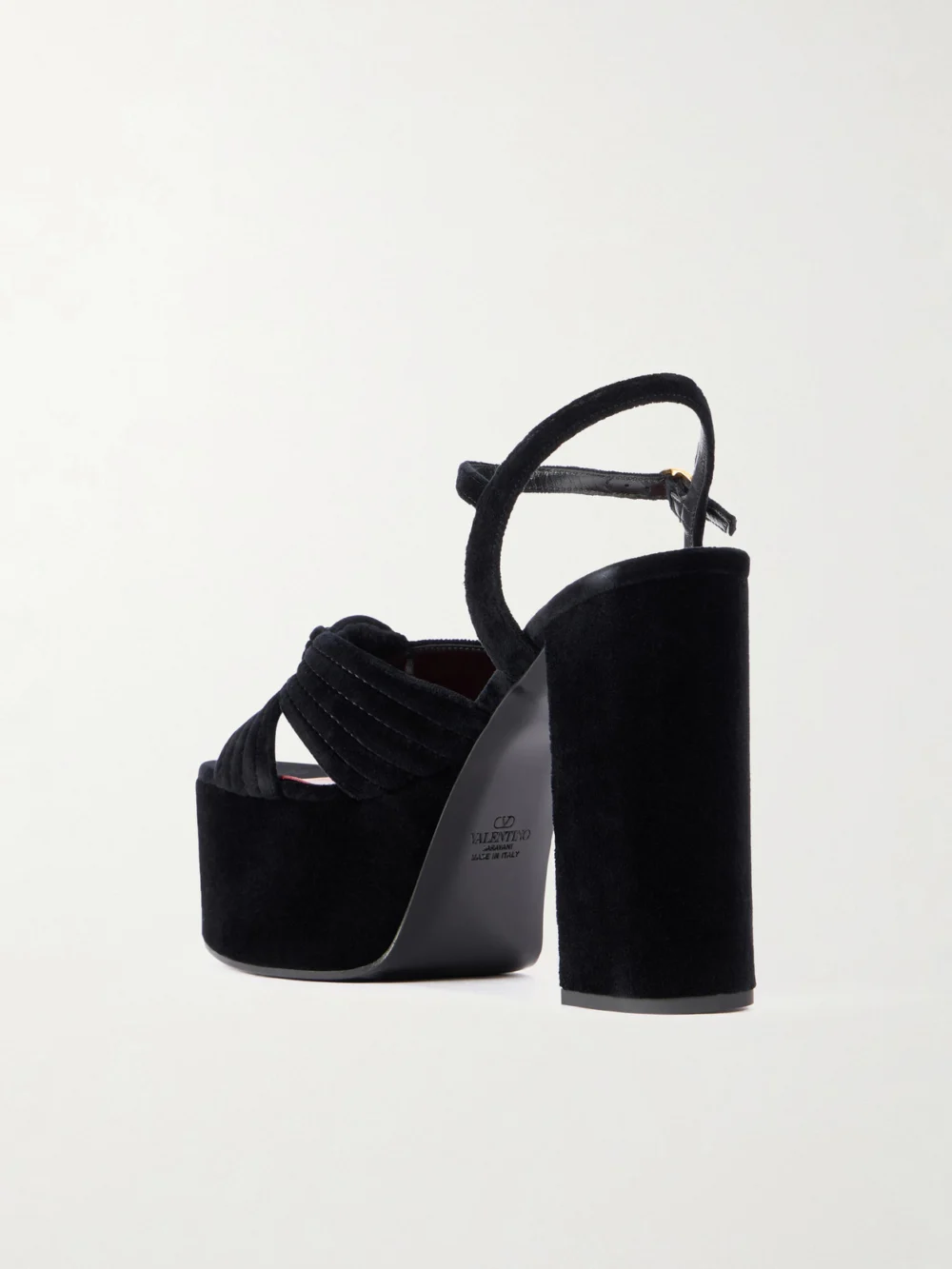 Back view of the Valentino Garavani Crasher 125 Velvet Platform Sandals