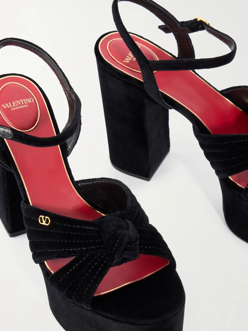 Close-up detail of the Valentino Garavani Crasher 125 Velvet Platform Sandals