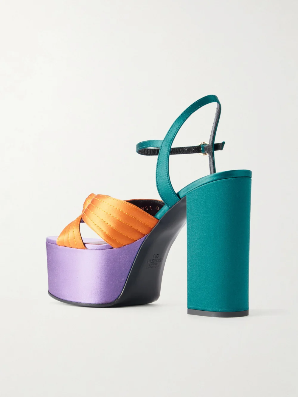 Back view of the Valentino Garavani Crasher 125 Vlogo-embellished Knotted Satin Sandals