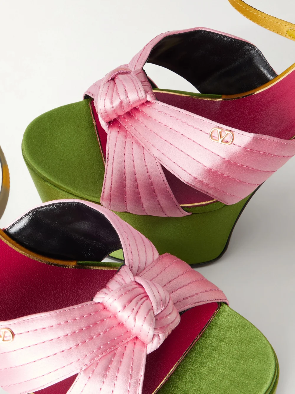 Close-up detail of the Valentino Garavani Crasher 125 Vlogo-embellished Knotted Satin Sandals