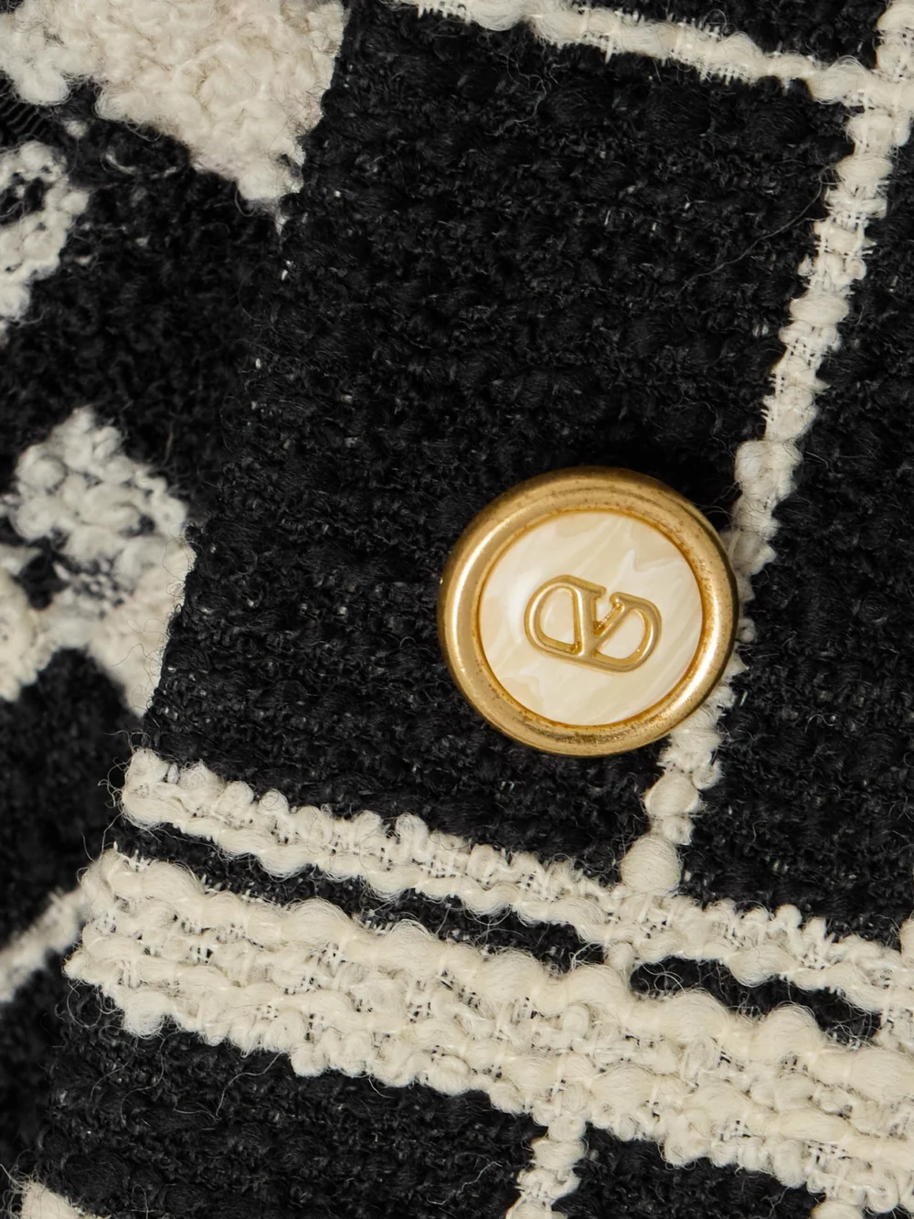 Close-up detail of the Valentino Garavani Cropped Checked Wool-blend Tweed Jacket