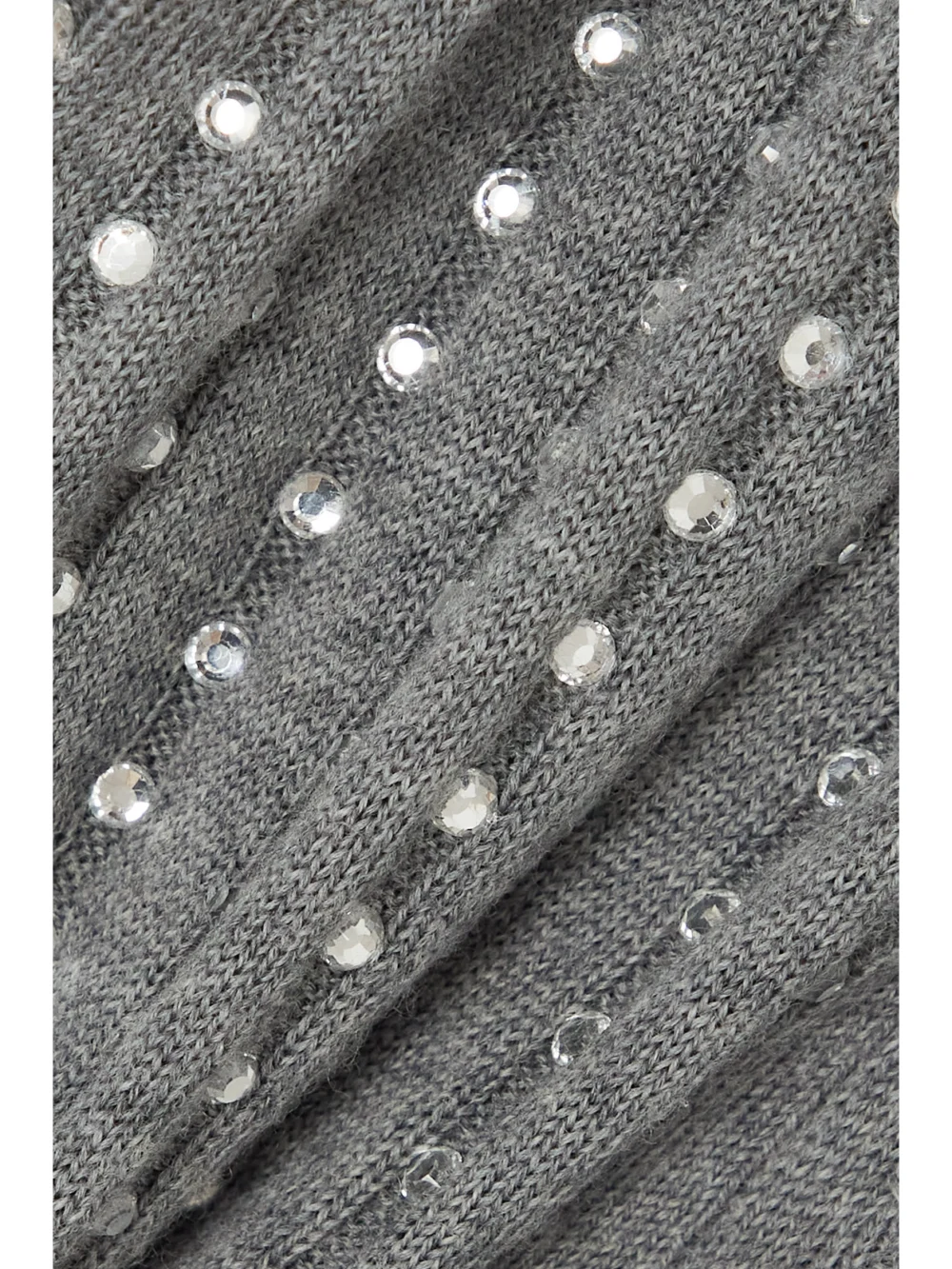 Close-up detail of the Valentino Garavani Cropped Crystal-embellished Ribbed Wool Cardigan