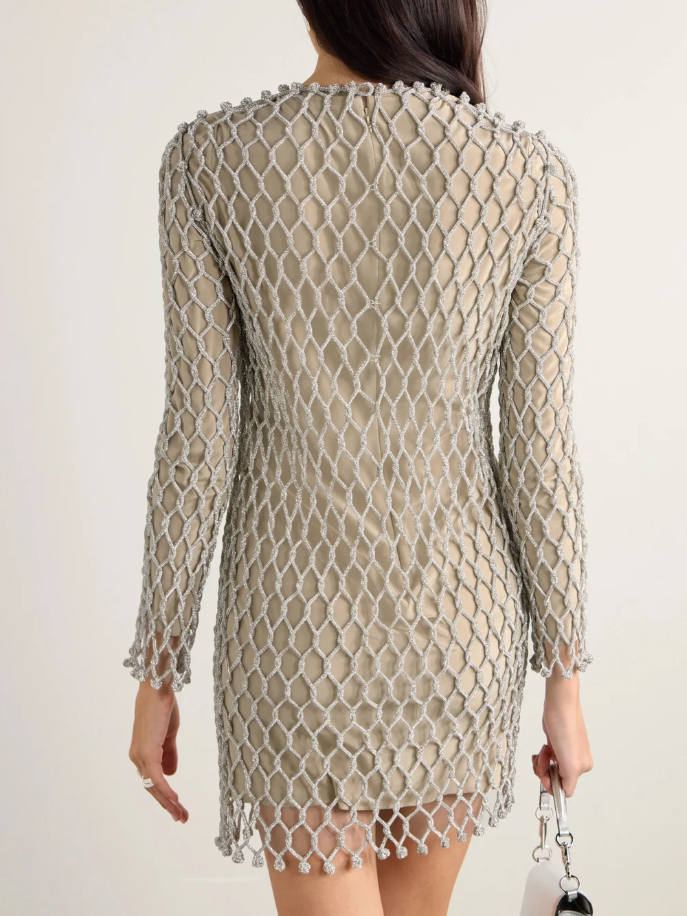 Back view of the Valentino Garavani Crystal-embellished Mesh Mini Dress