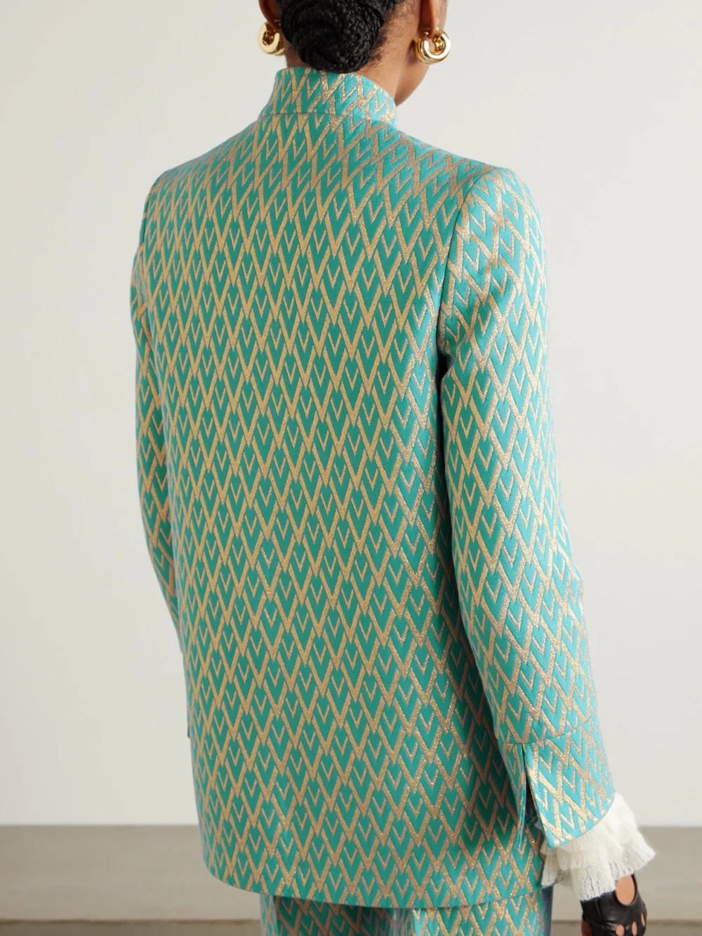 Back view of the Valentino Garavani Crystal-embellished Metallic Wool-blend Jacquard Jacket