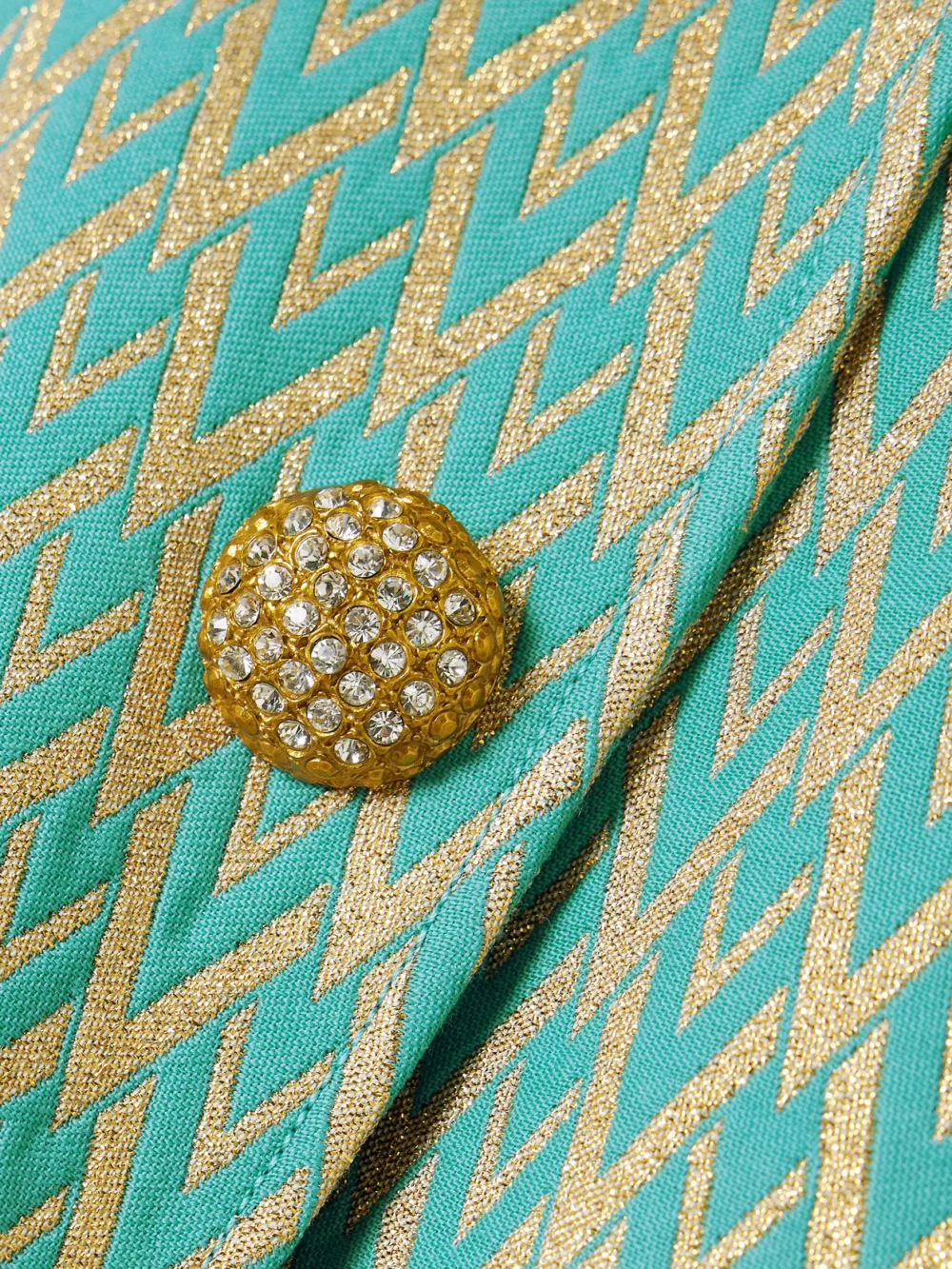Close-up detail of the Valentino Garavani Crystal-embellished Metallic Wool-blend Jacquard Jacket