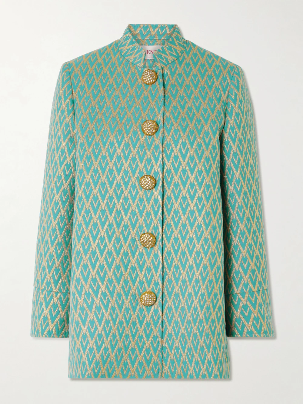 Valentino Garavani Crystal-embellished Metallic Wool-blend Jacquard Jacket in blue