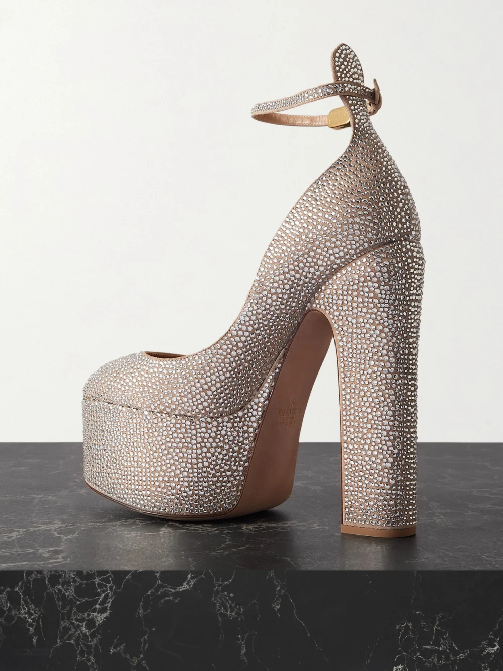 Back view of the Valentino Garavani Crystal-embellished Suede Platform Pumps