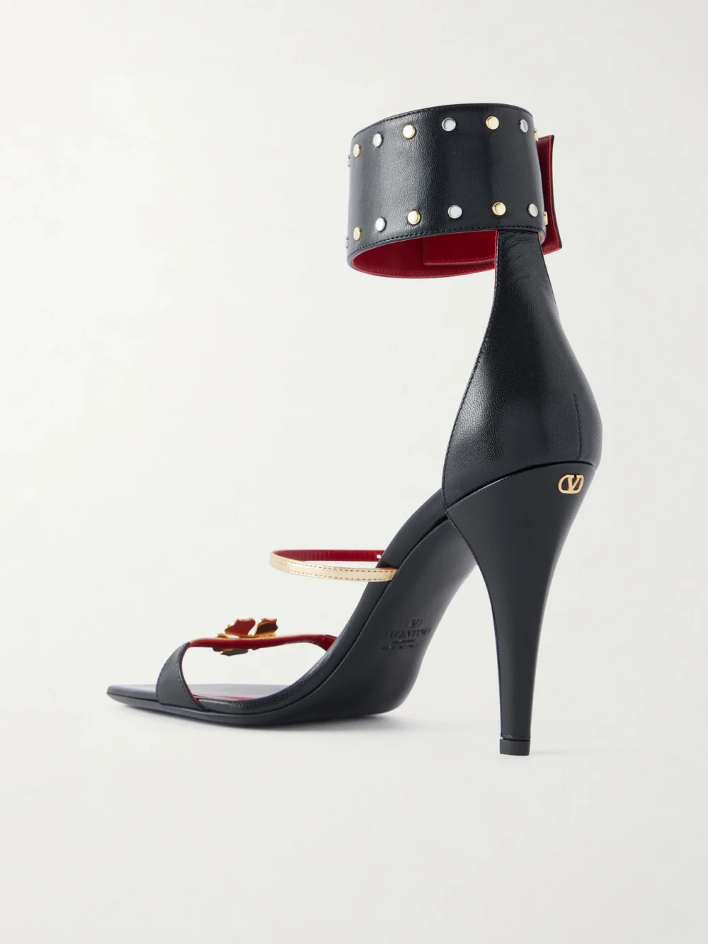 Back view of the Valentino Garavani Cuffie Enamelled Flower High Heel Sandals
