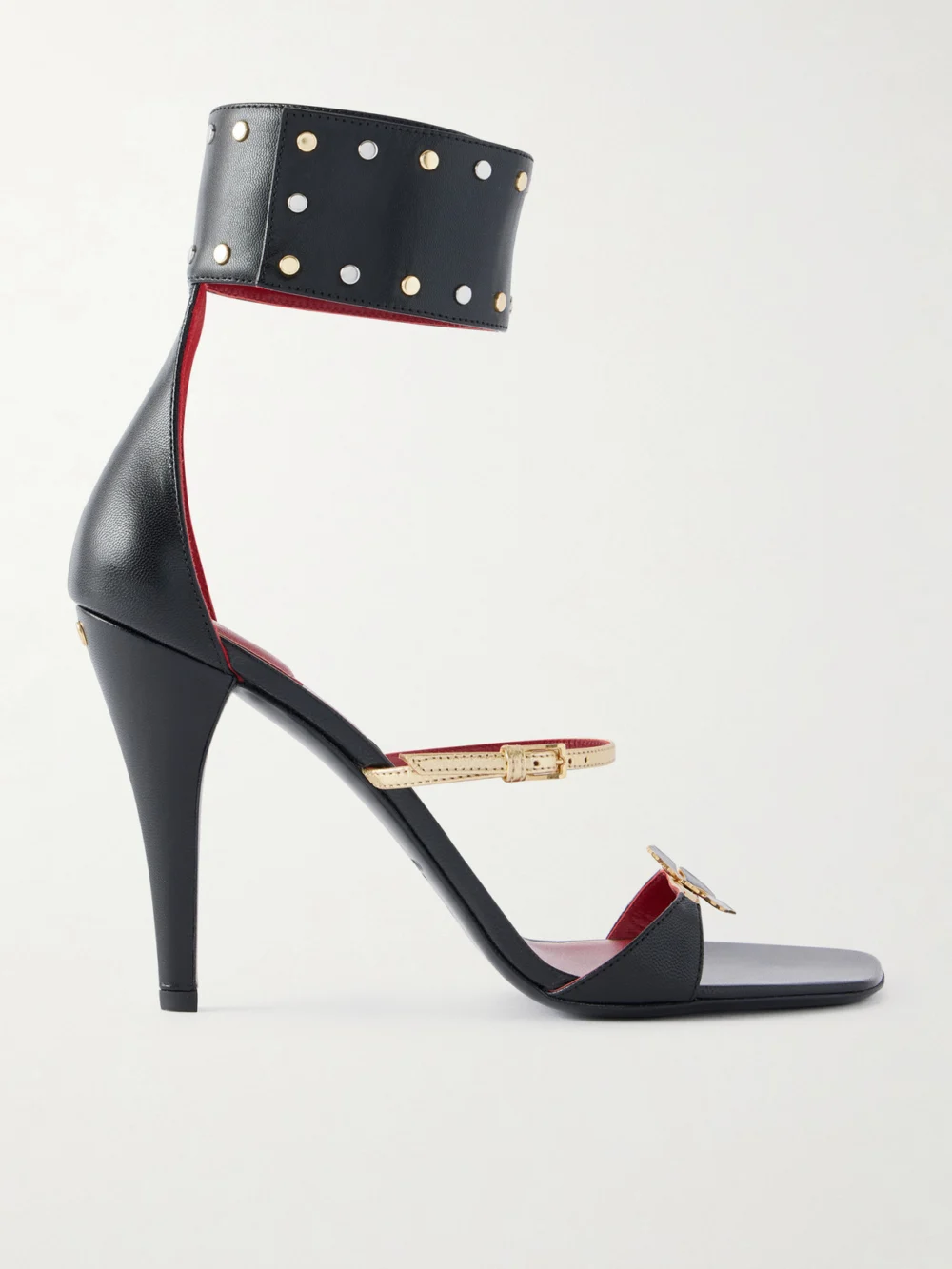 Valentino Garavani Cuffie Enamelled Flower High Heel Sandals in black