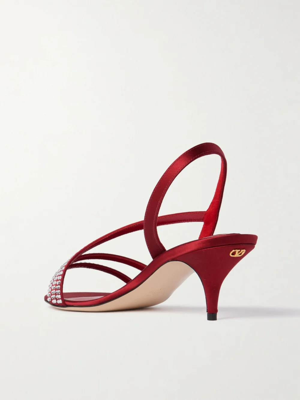 Back view of the Valentino Garavani Dans Le Foyer 55 Crystal-embellished Satin Slingback Sandals