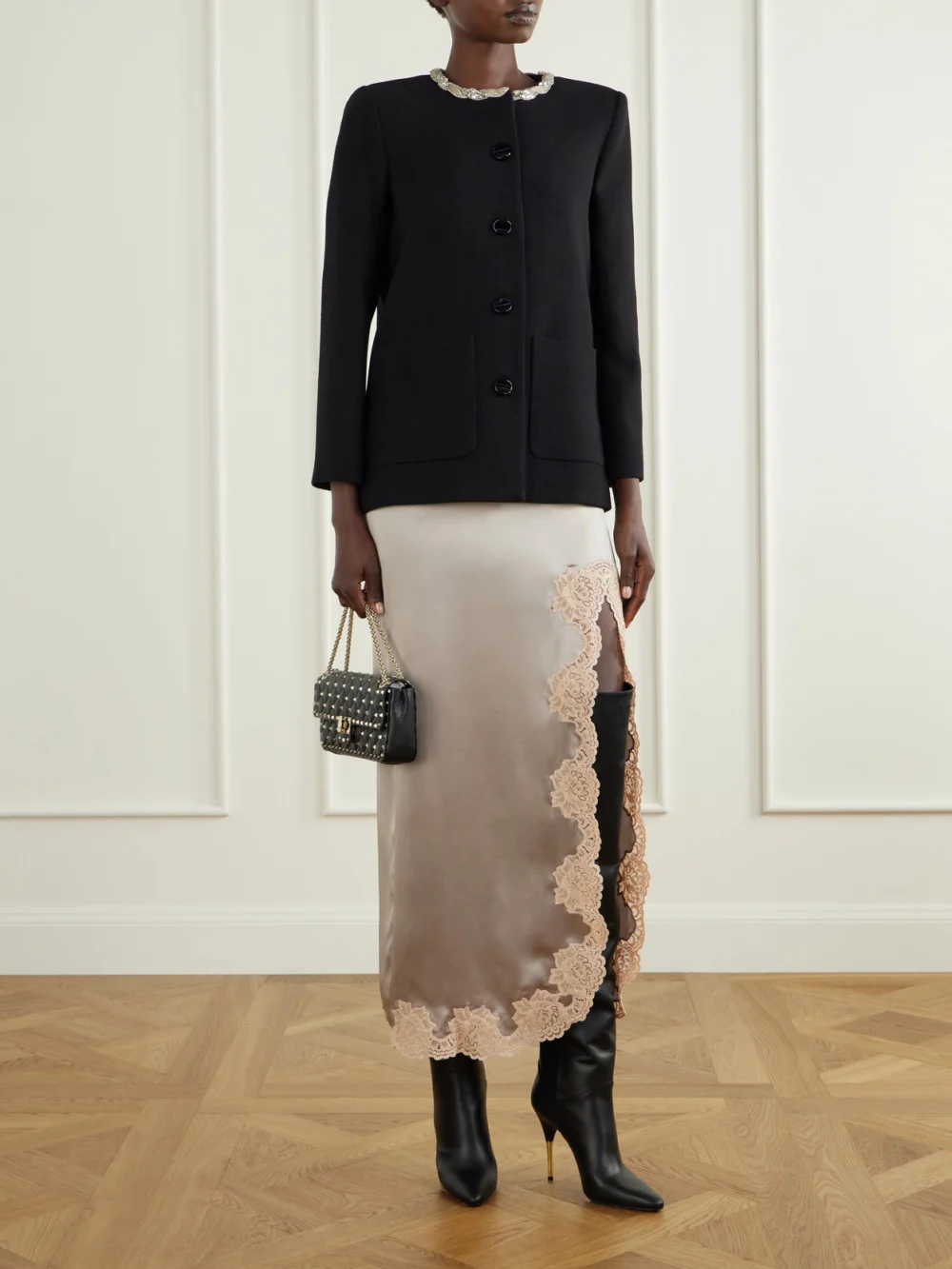 Valentino Garavani Deboot 105 Paneled Leather Over-the-knee Boots, styled view