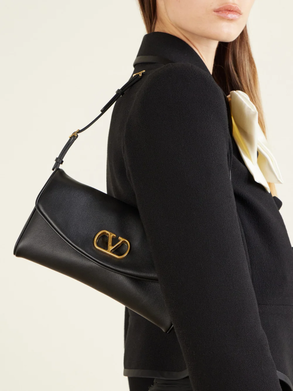 Valentino Garavani Devain Leather Shoulder Bag, styled view