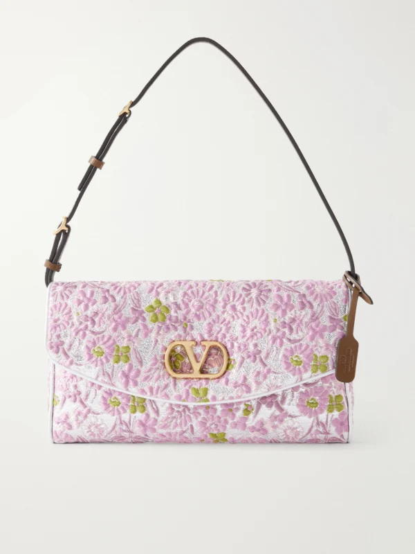 Valentino Garavani Devain Leather-trimmed Floral-jacquard Shoulder Bag