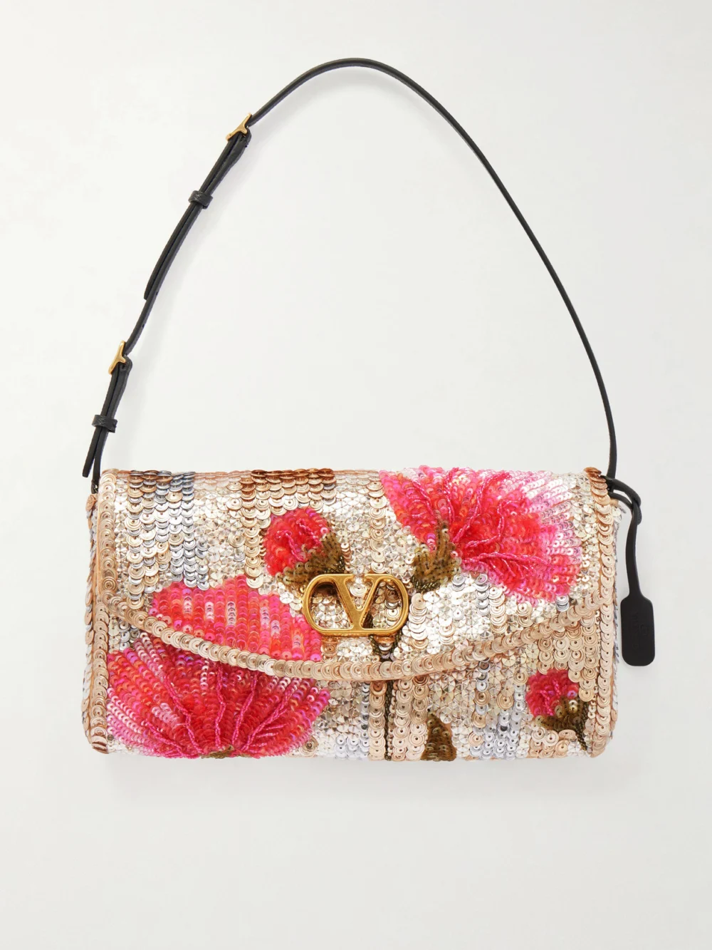 Valentino Garavani Devain Leather-trimmed Sequined Shoulder Bag in multi