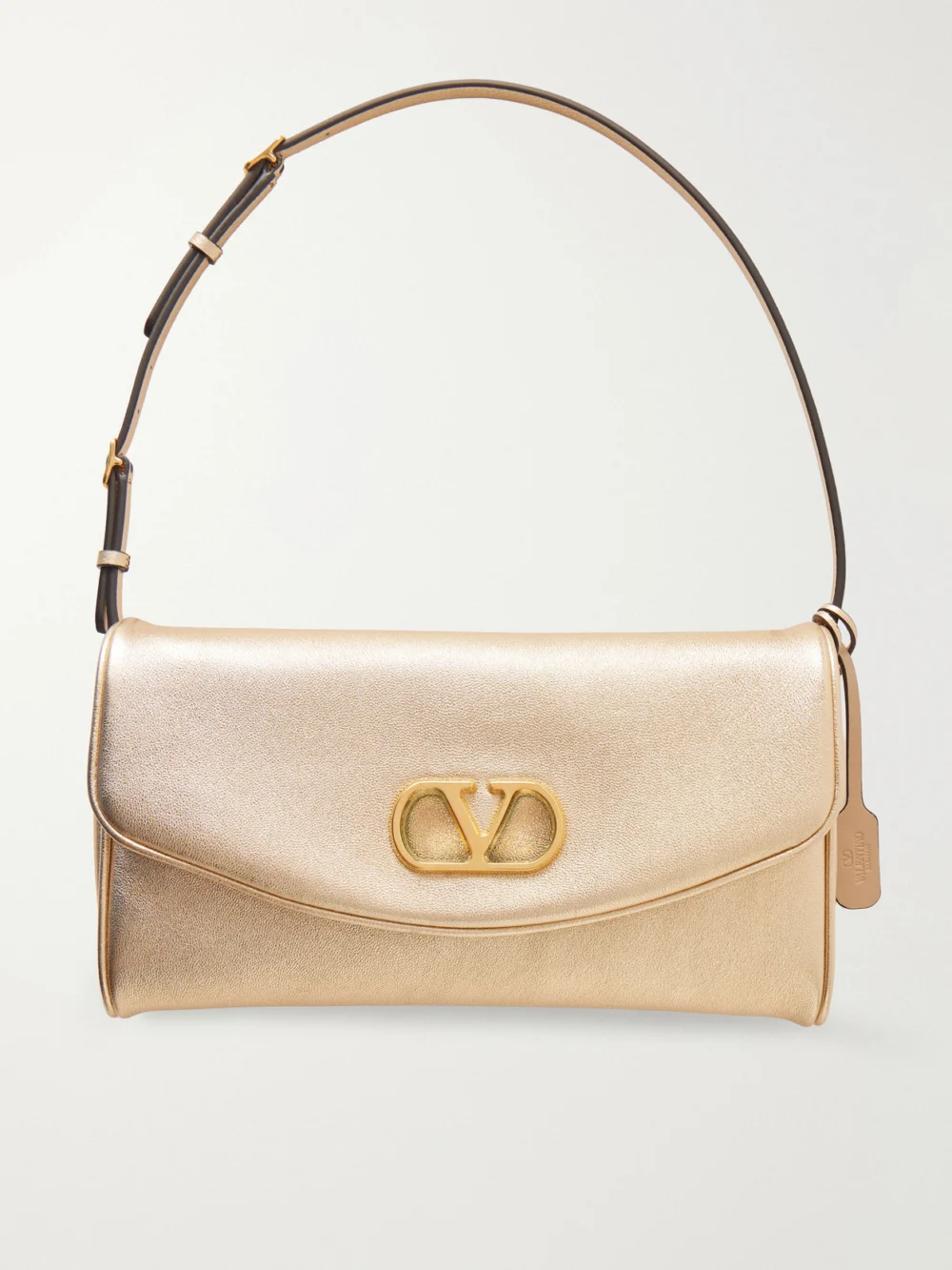 Valentino Garavani Devain Metallic Leather Shoulder Bag in gold