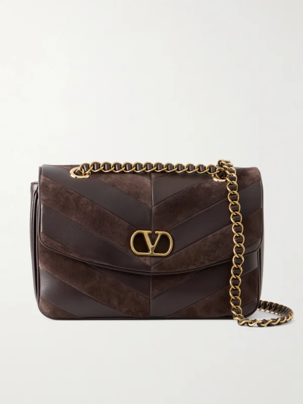 Valentino Garavani Djuna Medium Embellished Suede and Leather Shoulder Bag