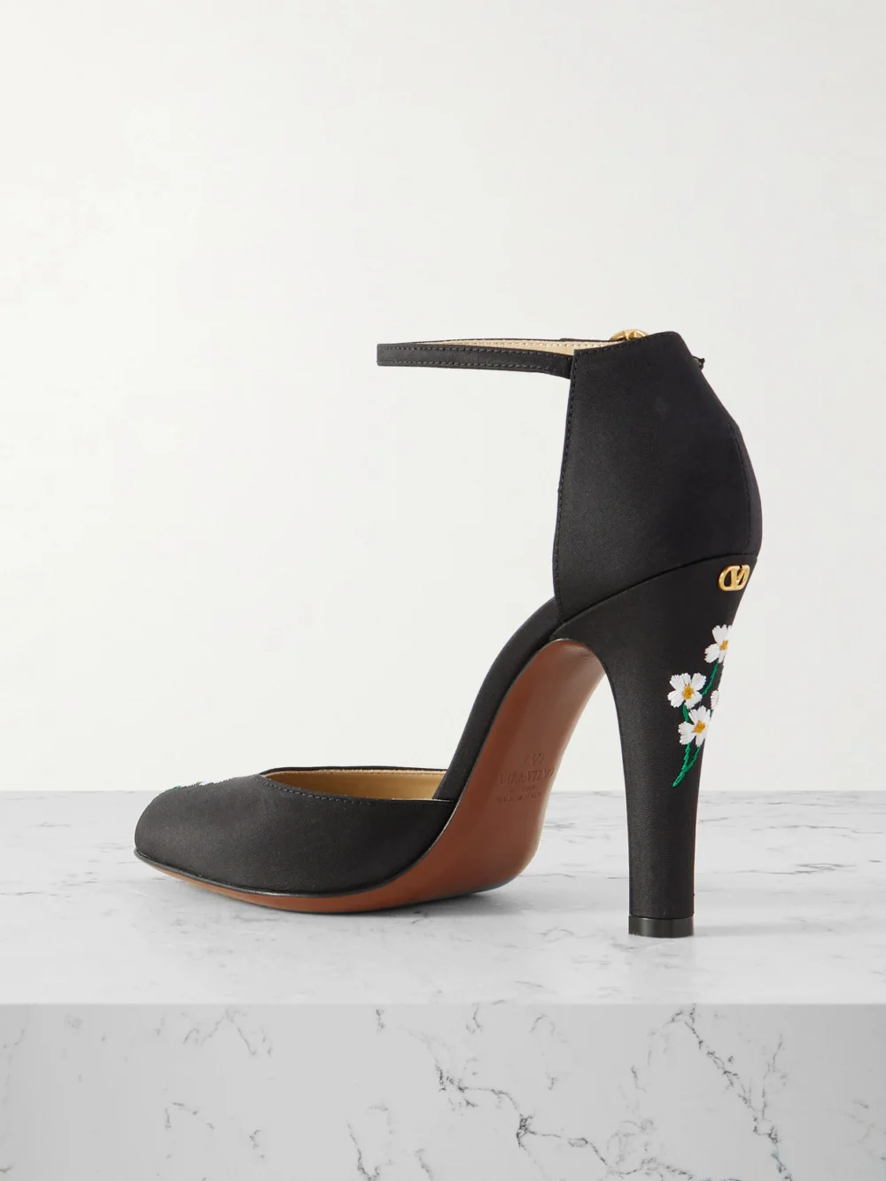 Back view of the Valentino Garavani Dolly 105 Embroidered Shantung Pumps